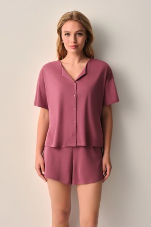 Suwen Mira Modal Gömlek Yaka Şort Pijama Takımı