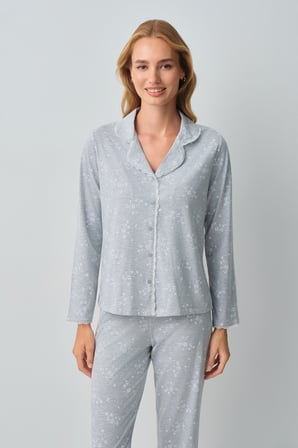 Suwen Griss Gömlek Yaka Pijama Takımı