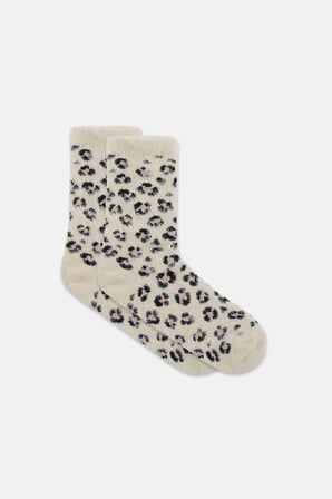 Suwen Fluffy Leopar Desenli Soket Çorap