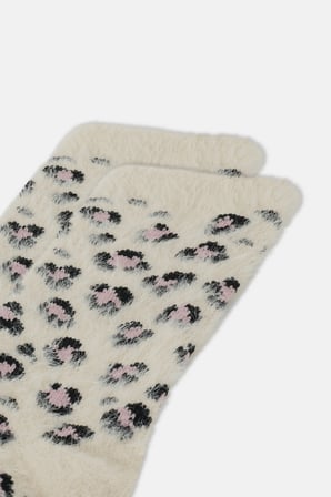 Suwen Fluffy Leopar Desenli Soket Çorap