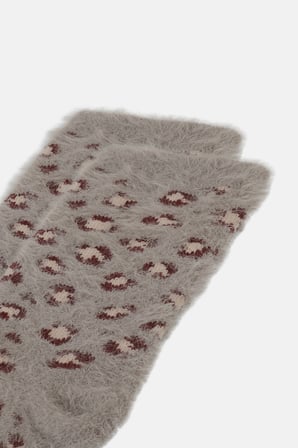 Suwen Fluffy Leopar Desenli Soket Çorap