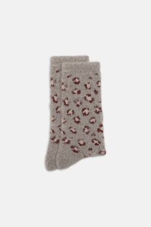 Suwen Fluffy Leopar Desenli Soket Çorap