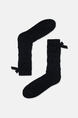 Suwen Fluffy Velvet Ribbon Soket Çorap
