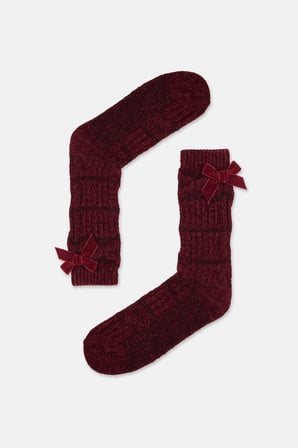 Suwen Fluffy Velvet Ribbon Soket Çorap