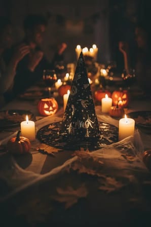 Halloween Siyah Gümüş Cadı Şapkası – Parıltılı Desenli Kostüm Aksesuarı Ve Parti Şapkası