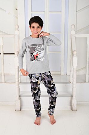 Erkek Çocuk Uzun Kollu Pijama Takımı Colarado Gri