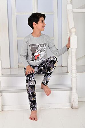 Erkek Çocuk Uzun Kollu Pijama Takımı Colarado Gri