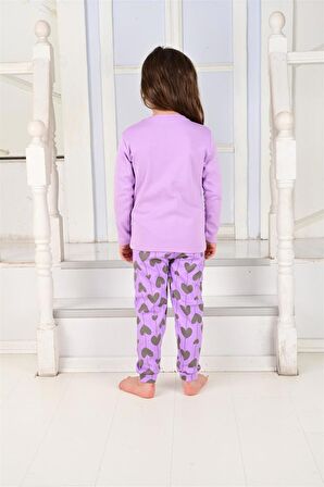 Kız Çocuk Uzun Kollu Pijama Takımı Ballon Hearth Lila