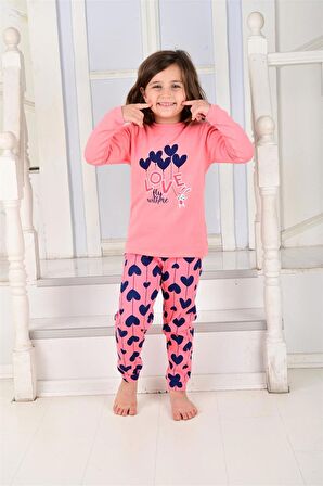 Kız Çocuk Uzun Kollu Pijama Takımı Ballon Hearth Somon
