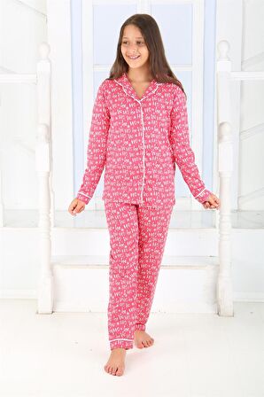 Düğmeli Kız Uzun Kollu 'Hoho' Model Pijama Takımı