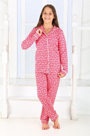 Düğmeli Kız Uzun Kollu 'Hoho' Model Pijama Takımı