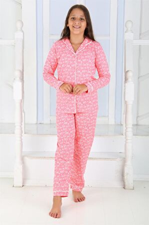 Düğmeli Kız Uzun Kollu 'Hoho' Model Pijama Takımı