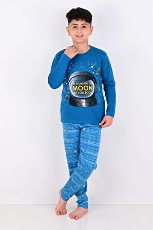 Erkek Çocuk  Pijama Takimi Moon Uzun Kollu 1008 Pamuklu