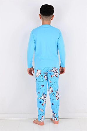 Far Out Uzun Kollu Erkeke Çocuk Pijama Takımı Mavi