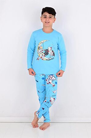 Far Out Uzun Kollu Erkeke Çocuk Pijama Takımı Mavi