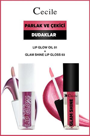 Cecile Glam Shine-Lip Oil Parlak Dudaklar Bakım ve Makyaj Seti 01-03