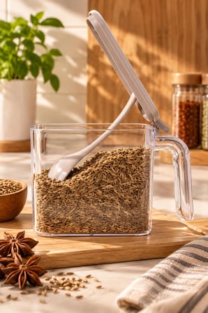 Porsima 0439 9 lu Standlı Kendinden Yapışkanlı Kaşıklı Kapaklı Baharatlık Takımı - Cappucino Beyaz