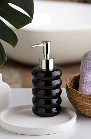 Porsima 3204 Porselen Sıvı Sabunluk - Tezgah Üstü Banyo Mutfak Lavabo Sabunluğu - 275 cc-Siyah 