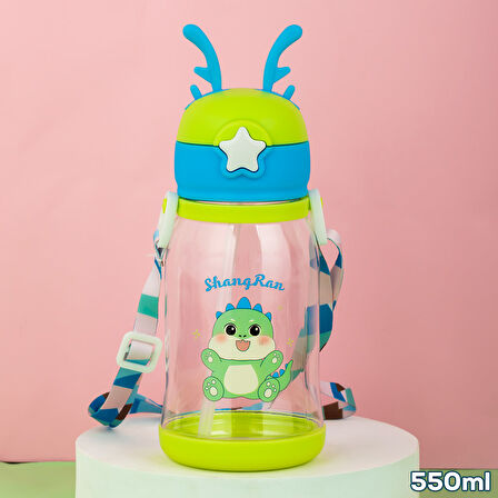 Porsima 21.0002-1 Matara Geyik Temalı Stickerlı Askılı Suluk - Su Şişesi - Yeşil 550ml