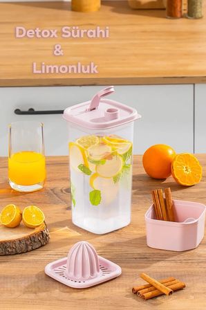 Porsima 06-1109 Detoks Sürahi & Limonluk Şeffaf 1,5 L - Pembe