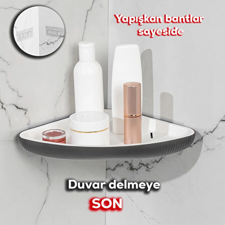 Porsima 0447 İstiridye Banyo Köşe Rafı - Paslanmaz Yapışkanlı Duş Rafı Banyo Düzenleyici Organizer - Antrasit