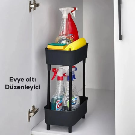 Porsima 1131 İki Katlı Raf - Çok Amaçlı Mutfak Banyo Düzenleyici Organizer - Siyah