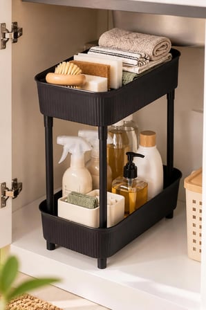 Porsima 1131 İki Katlı Raf - Çok Amaçlı Mutfak Banyo Düzenleyici Organizer - Siyah