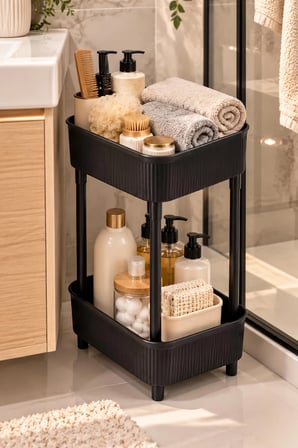 Porsima 1131 İki Katlı Raf - Çok Amaçlı Mutfak Banyo Düzenleyici Organizer - Siyah