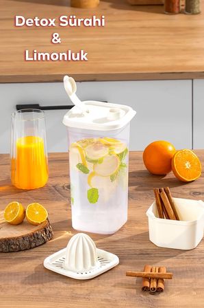 Porsima1110 Sızdırmaz Kapaklı Detoks Sürahi - Matara & Limonluk, Şerbetlik, Suluk Şeffaf Beyaz 2L