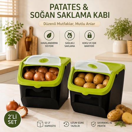 Porsima 1506 2'li 12l Çok Amaçlı Erzak Saklama Kutusu Sebzelik Yeşil