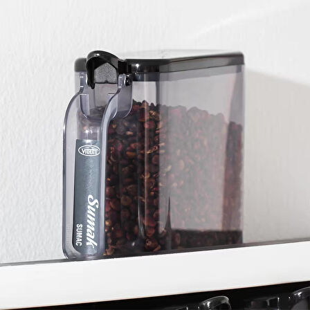 Porsima 1165 Random Standlı Kendinden Yapışkanlı Kaşıklı Kapaklı Baharatlık Seti 12'li -Siyah-Beyaz 