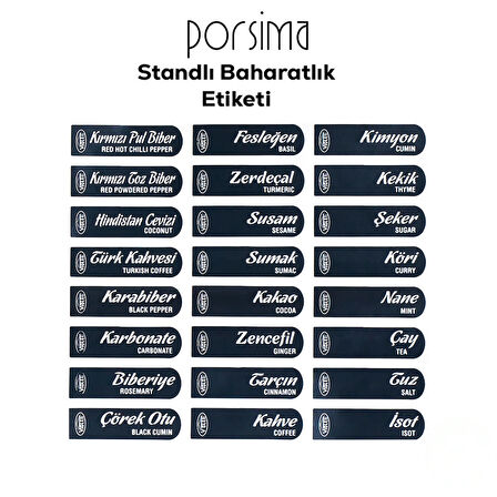 Porsima 1165 Random Standlı Kendinden Yapışkanlı Kaşıklı Kapaklı Baharatlık Seti 12'li -Siyah-Beyaz 