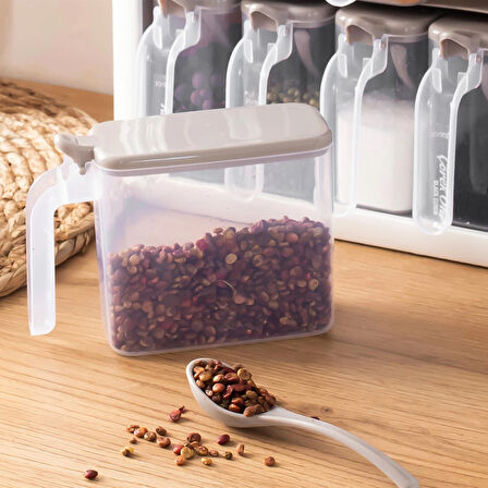 Porsima Simple 1167 Random 12'li Standlı Kendinden Yapışkanlı Kaşıklı Kapaklı Baharatlık Saklama Kabı Seti - Cappuccino Beyaz