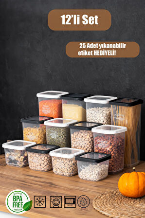 Porsima 1174 12'li Etiketli Renkli Kapaklı Gıda Saklama Kabı Seti