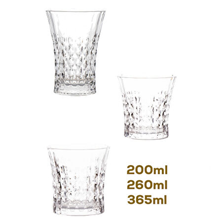 Porsima 234 12'li Cam Bardak Seti - Su, Kahve, Meşrubat Bardağı - Su, Bardak Takımı 200ml - 260ml - 365ml