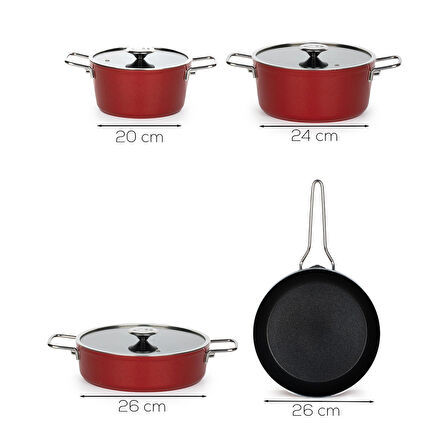 Lines Rozella 7 Parça Titanyum Tencere Seti - Kırmızı