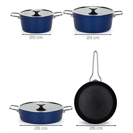Lines Rozella 7 Parça Titanyum Tencere Seti - Mavi