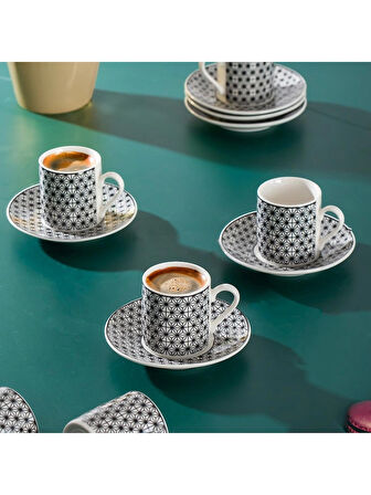 Porsima Perotti Yx02 Desenli 6 Kişilik Porselen Fincan Takımı 90cc