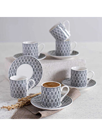 Porsima Perotti Yx03 Desenli 6 Kişilik Porselen Fincan Takımı 90cc