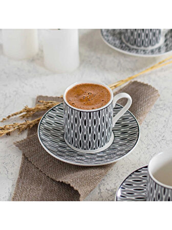 Porsima Perotti Yx03 Desenli 6 Kişilik Porselen Fincan Takımı 90cc