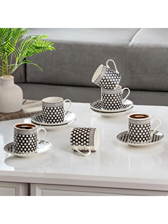 Porsima YX04 Desenli Porselen Türk Kahvesi Fincan Takımı - 6 Kişilik 12 Parça - 90 cc