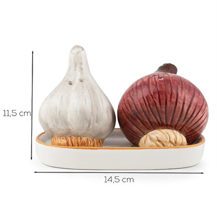 Porsima Mıo-036 Soğan Sarımsak Motifli 2li Standlı Tuzluk Biberlik Seti