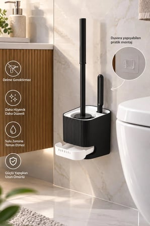 Porsima 2038 Pratik Temizlik Tuvalet Fırçalığı Banyo Tuvalet Fırçası Wc Fırçası - Siyah Beyaz