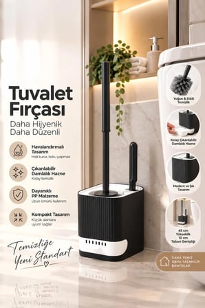 Porsima 2038 Pratik Temizlik Tuvalet Fırçalığı Banyo Tuvalet Fırçası Wc Fırçası - Siyah Beyaz
