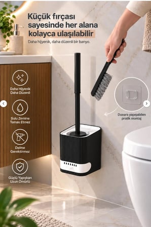 Porsima 2038 Pratik Temizlik Tuvalet Fırçalığı Banyo Tuvalet Fırçası Wc Fırçası - Siyah Beyaz