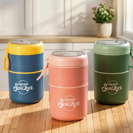 Porsima 66720 Yemek Termosu Çelik Yemek Termosu Lunch Box Taşınabilir Yemek Kabı Termos 710ML - Yeşil 