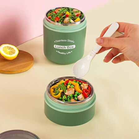 Porsima 66720 Yemek Termosu Çelik Yemek Termosu Lunch Box Taşınabilir Yemek Kabı Termos 710ML - Yeşil 