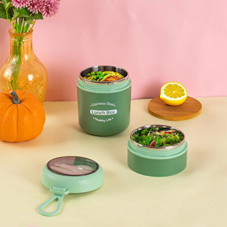 Porsima 66720 Yemek Termosu Çelik Yemek Termosu Lunch Box Taşınabilir Yemek Kabı Termos 710ML - Yeşil 