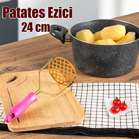 Porsima Patates Ezici Paslanmaz Metal Patates Ezici Püre Yapıcı Renkli Patates Ezeceği 24cm - Fuşya