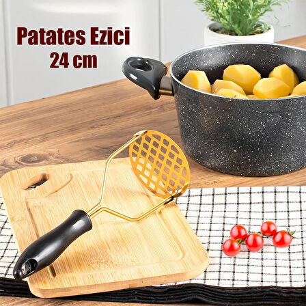 Porsima Patates Ezici Paslanmaz Metal Patates Ezici Püre Yapıcı Renkli Patates Ezeceği 24cm - Siyah